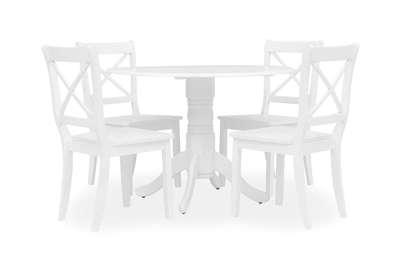 Spisebordssæt I 5 Dele Massivt Gummitræ Hvid - Hvid - Spisebordssæt