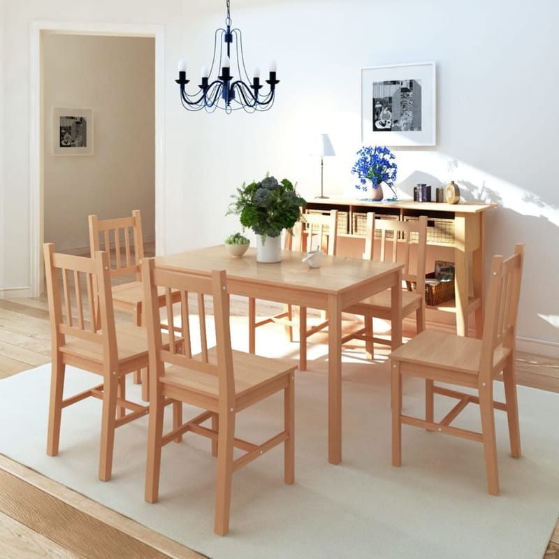 Spisebordssæt I Fyr, 7 Dele - Brun - Møbler - Borde - Spisebordssæt