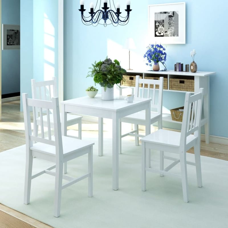 Spisebordssæt I Fyr, Hvid, 5 Dele - Hvid - Spisebordssæt