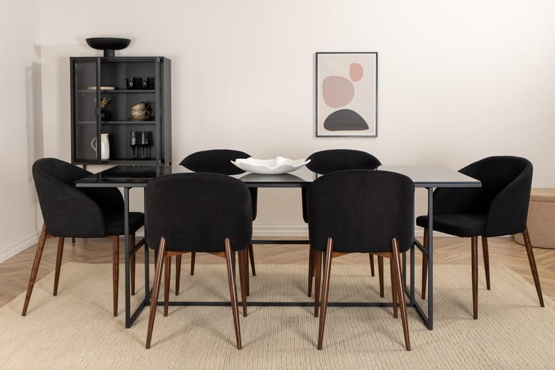 Spisebordssæt Leria 200 cm inkl 6 Kullersbro Stole, Glas/Sort/Brun