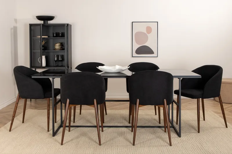 Spisebordssæt Leria 200 cm inkl 6 Kullersbro Stole, Glas/Sort/Brun