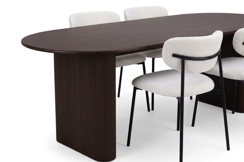 Spisegruppe Bark Noira 220 cm Røget eg Hvid bouclé/metalben sort 6 - Røget eg - Møbler - Borde - Spisebordssæt