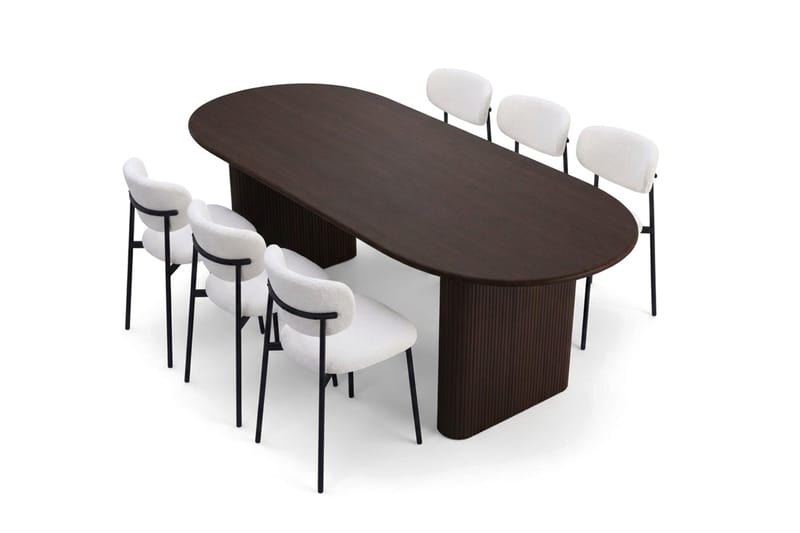 Spisegruppe Bark Noira 220 cm Røget eg Hvid bouclé/metalben sort 6 - Røget eg - Møbler - Borde - Spisebordssæt