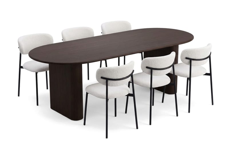 Spisegruppe Bark Noira 220 cm Røget eg Hvid bouclé/metalben sort 6, Røget eg