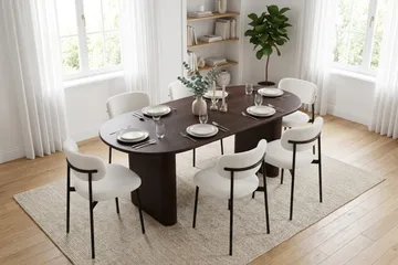 Spisegruppe Bark Noira 220 cm Røget eg Hvid bouclé/metalben sort 6 - Røget eg - Møbler - Borde - Spisebordssæt