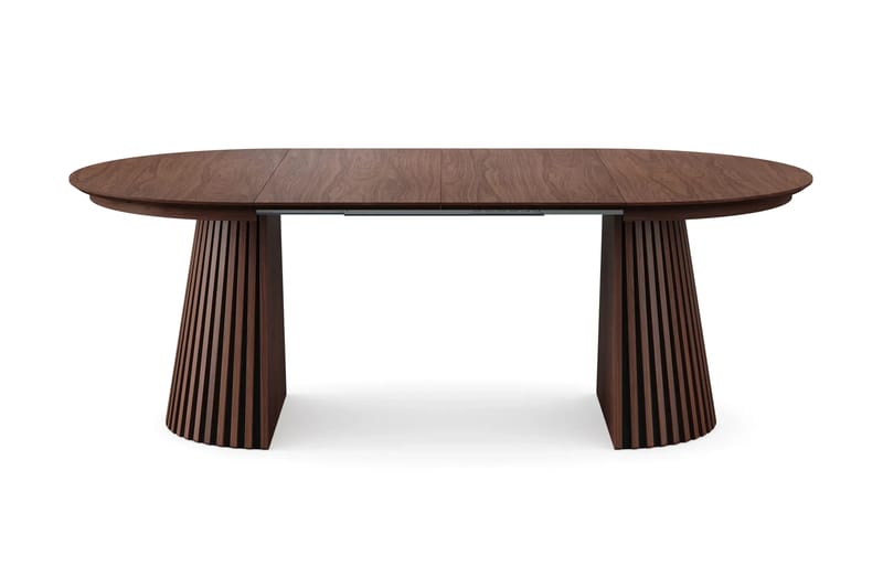 Spisegruppe Bark Peyra 120-220 cm Valnød Greige bouclé/metalben sort - Møbler - Borde - Spisebordssæt