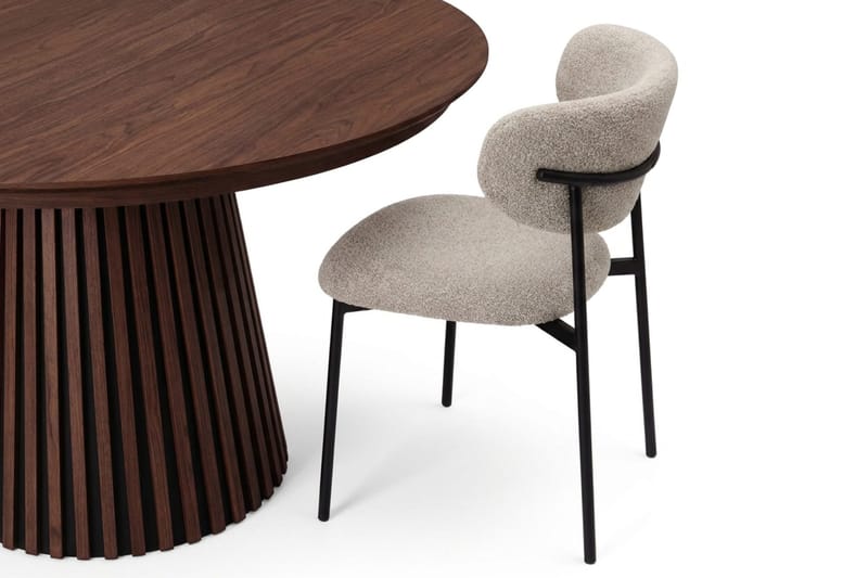 Spisegruppe Bark Peyra 120-220 cm Valnød Greige bouclé/metalben sort - Møbler - Borde - Spisebordssæt