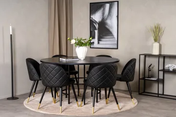 Spisegruppe Möbelfashion Copenhagen spisegruppe 140 cm rund med 6 Velvet-stole Sort/GULD - Møbler - Borde - Spisebordssæt