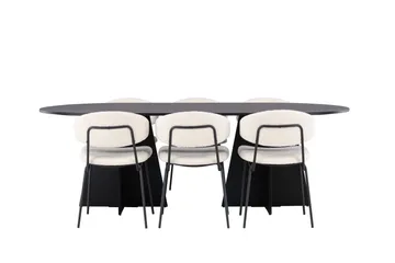 Spisegruppe Venture Home Bootcut ovalt spisebord - Sort/Sort finer +Chico spisestol - Sort/Hvid bouclé _6 Sort - Møbler - Borde - Spisebordssæt