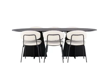 Spisegruppe Venture Home Bootcut ovalt spisebord - Sort/Sort finer +Chico spisestol - Sort/Hvid bouclé _6 Sort - Møbler - Borde - Spisebordssæt