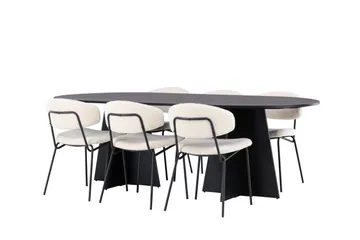 Spisegruppe Venture Home Bootcut ovalt spisebord - Sort/Sort finer +Chico spisestol - Sort/Hvid bouclé _6 Sort - Møbler - Borde - Spisebordssæt