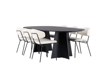 Spisegruppe Venture Home Bootcut ovalt spisebord - Sort/Sort finer +Chico spisestol - Sort/Hvid bouclé _6 Sort - Møbler - Borde - Spisebordssæt