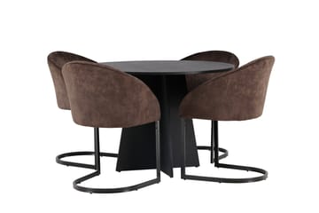 Spisegruppe Venture Home Bootcut spisegruppe 110 cm rund med 4 Evening-stole Sort/Mørkebrun - Møbler - Borde - Spisebordssæt