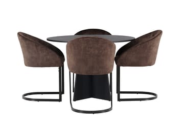Spisegruppe Venture Home Bootcut spisegruppe 110 cm rund med 4 Evening-stole Sort/Mørkebrun - Møbler - Borde - Spisebordssæt