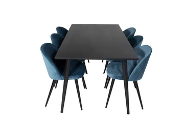 Spisegruppe Venture Home Dipp spisegruppe 180 cm rektangulær med 6 Velvet-stole Sort/Blå - Møbler - Borde - Spisebordssæt