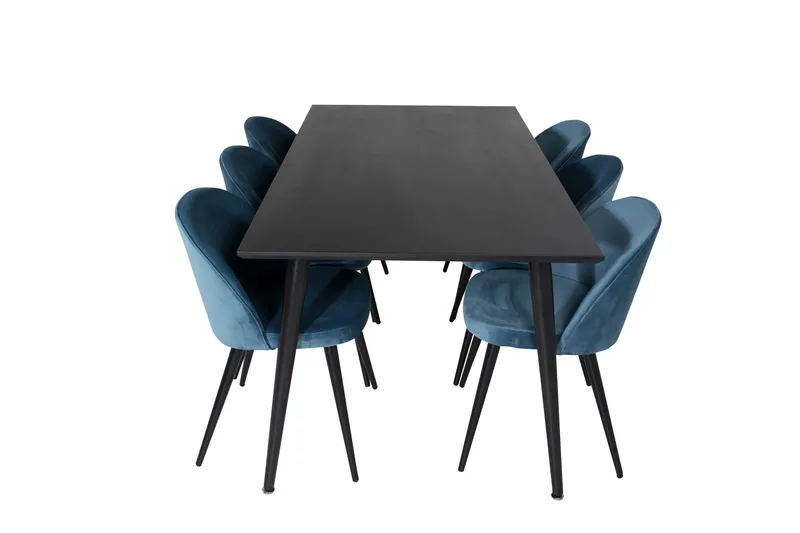 Spisegruppe Venture Home Dipp spisegruppe 180 cm rektangulær med 6 Velvet-stole Sort/Blå