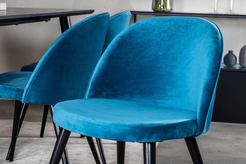Spisegruppe Venture Home Dipp spisegruppe 180 cm rektangulær med 6 Velvet-stole Sort/Blå - Møbler - Borde - Spisebordssæt