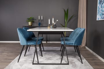 Spisegruppe Venture Home Estelle spisegruppe 140 cm rektangulær med 4 Velvet-stole Sort/Blå/Hvid - Møbler - Borde - Spisebordssæt