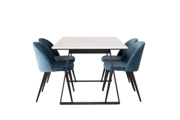 Spisegruppe Venture Home Estelle spisegruppe 140 cm rektangulær med 4 Velvet-stole Sort/Blå/Hvid - Møbler - Borde - Spisebordssæt