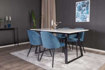 Spisegruppe Venture Home Estelle spisegruppe 140 cm rektangulær med 4 Velvet-stole Sort/Blå/Hvid - Møbler - Borde - Spisebordssæt