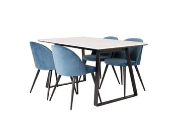 Spisegruppe Venture Home Estelle spisegruppe 140 cm rektangulær med 4 Velvet-stole Sort/Blå/Hvid - Møbler - Borde - Spisebordssæt
