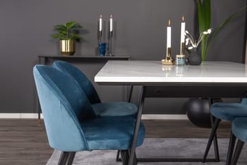 Spisegruppe Venture Home Estelle spisegruppe 140 cm rektangulær med 4 Velvet-stole Sort/Blå/Hvid - Møbler - Borde - Spisebordssæt