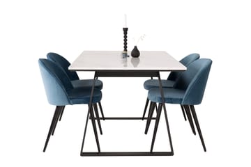 Spisegruppe Venture Home Estelle spisegruppe 140 cm rektangulær med 4 Velvet-stole Sort/Blå/Hvid - Møbler - Borde - Spisebordssæt