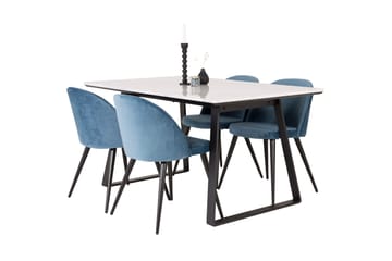 Spisegruppe Venture Home Estelle spisegruppe 140 cm rektangulær med 4 Velvet-stole Sort/Blå/Hvid - Møbler - Borde - Spisebordssæt
