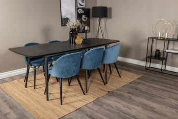 Spisegruppe Venture Home Gold spisegruppe udtrækbar 180-220 cm rektangulær med 6 Velvet-stole Sort/Blå - Møbler - Borde - Spisebordssæt
