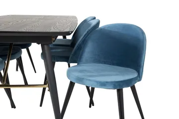 Spisegruppe Venture Home Gold spisegruppe udtrækbar 180-220 cm rektangulær med 6 Velvet-stole Sort/Blå - Møbler - Borde - Spisebordssæt