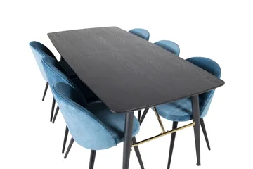 Spisegruppe Venture Home Gold spisegruppe udtrækbar 180-220 cm rektangulær med 6 Velvet-stole Sort/Blå - Møbler - Borde - Spisebordssæt