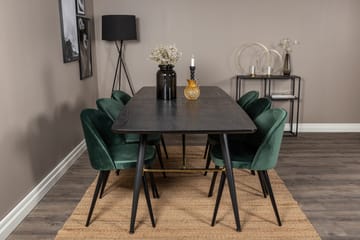 Spisegruppe Venture Home Gold spisegruppe udtrækbar 180-220 cm rektangulær med 6 Velvet-stole Sort/Grøn - Møbler - Borde - Spisebordssæt