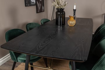 Spisegruppe Venture Home Gold spisegruppe udtrækbar 180-220 cm rektangulær med 6 Velvet-stole Sort/Grøn - Møbler - Borde - Spisebordssæt