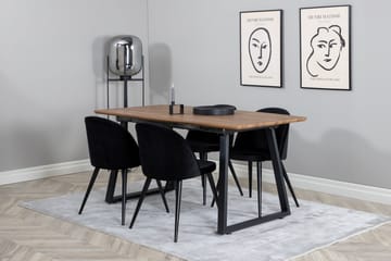 Spisegruppe Venture Home Inca spisegruppe 160 cm rektangulær med 4 Velvet-stole Sort/Natur - Møbler - Borde - Spisebordssæt