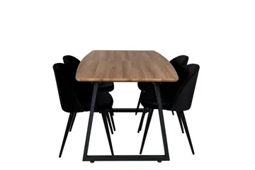 Spisegruppe Venture Home Inca spisegruppe 160 cm rektangulær med 4 Velvet-stole Sort/Natur - Møbler - Borde - Spisebordssæt