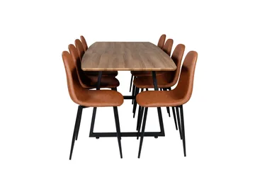 Spisegruppe Venture Home Inca spisegruppe 160 cm rektangulær med 8 Polar-stole Sort/brun/natur - Møbler - Borde - Spisebordssæt