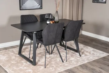 Spisegruppe Venture Home Inca spisegruppe udtrækbar 160 cm rektangulær med 4 Gemma-stole Sort - Møbler - Borde - Spisebordssæt
