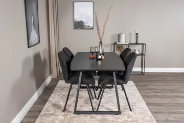 Spisegruppe Venture Home Inca spisegruppe udtrækbar 160 cm rektangulær med 4 Gemma-stole Sort - Møbler - Borde - Spisebordssæt