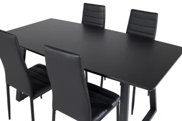 Spisegruppe Venture Home Inca spisegruppe udtrækkelig 160 cm rektangulær med 4 Slim-stole Sort - Møbler - Borde - Spisebordssæt