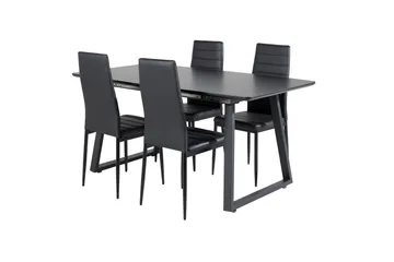 Spisegruppe Venture Home Inca spisegruppe udtrækkelig 160 cm rektangulær med 4 Slim-stole Sort - Møbler - Borde - Spisebordssæt
