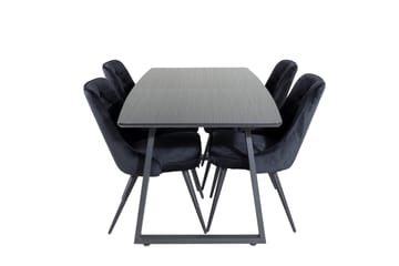 Spisegruppe Venture Home Inca spisegruppe udtrækkelig 160 cm rektangulær med 4 Velvet Deluxe-stole Sort - Møbler - Borde - Spisebordssæt