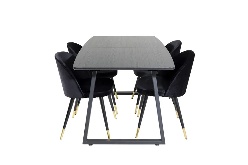 Spisegruppe Venture Home Inca spisegruppe udtrækkelig 160 cm rektangulær med 4 Velvet-stole Sort2