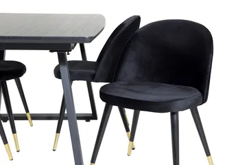 Spisegruppe Venture Home Inca spisegruppe udtrækkelig 160 cm rektangulær med 4 Velvet-stole Sort2 - Møbler - Borde - Spisebordssæt