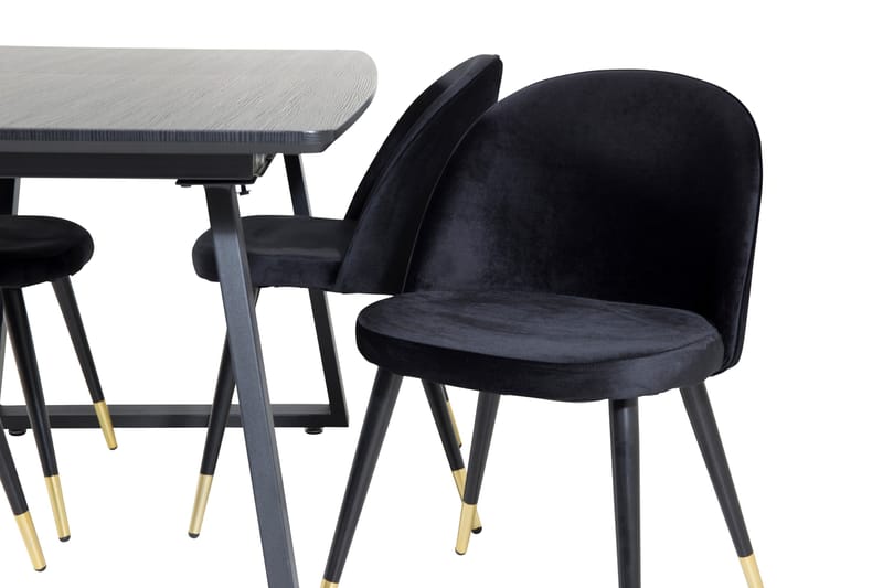 Spisegruppe Venture Home Inca spisegruppe udtrækkelig 160 cm rektangulær med 4 Velvet-stole Sort2 - Møbler - Borde - Spisebordssæt