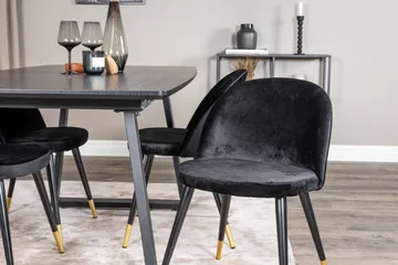 Spisegruppe Venture Home Inca spisegruppe udtrækkelig 160 cm rektangulær med 4 Velvet-stole Sort2 - Møbler - Borde - Spisebordssæt