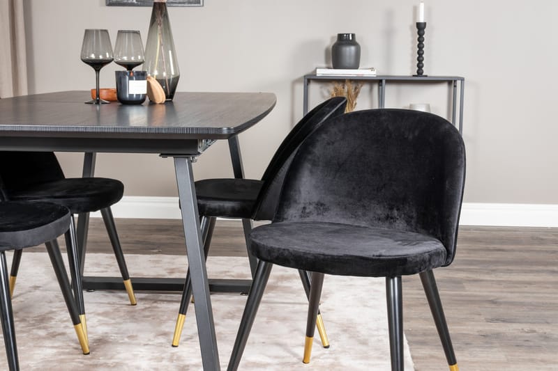 Spisegruppe Venture Home Inca spisegruppe udtrækkelig 160 cm rektangulær med 4 Velvet-stole Sort2 - Møbler - Borde - Spisebordssæt