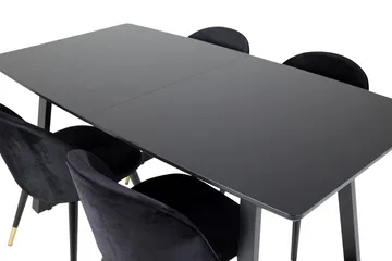 Spisegruppe Venture Home Inca spisegruppe udtrækkelig 160 cm rektangulær med 4 Velvet-stole Sort2 - Møbler - Borde - Spisebordssæt