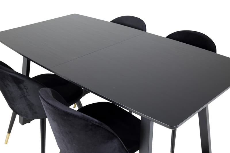 Spisegruppe Venture Home Inca spisegruppe udtrækkelig 160 cm rektangulær med 4 Velvet-stole Sort2 - Møbler - Borde - Spisebordssæt