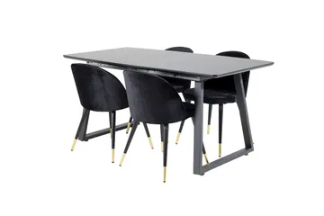 Spisegruppe Venture Home Inca spisegruppe udtrækkelig 160 cm rektangulær med 4 Velvet-stole Sort2 - Møbler - Borde - Spisebordssæt