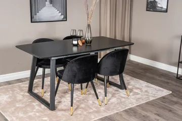 Spisegruppe Venture Home Inca spisegruppe udtrækkelig 160 cm rektangulær med 4 Velvet-stole Sort2 - Møbler - Borde - Spisebordssæt